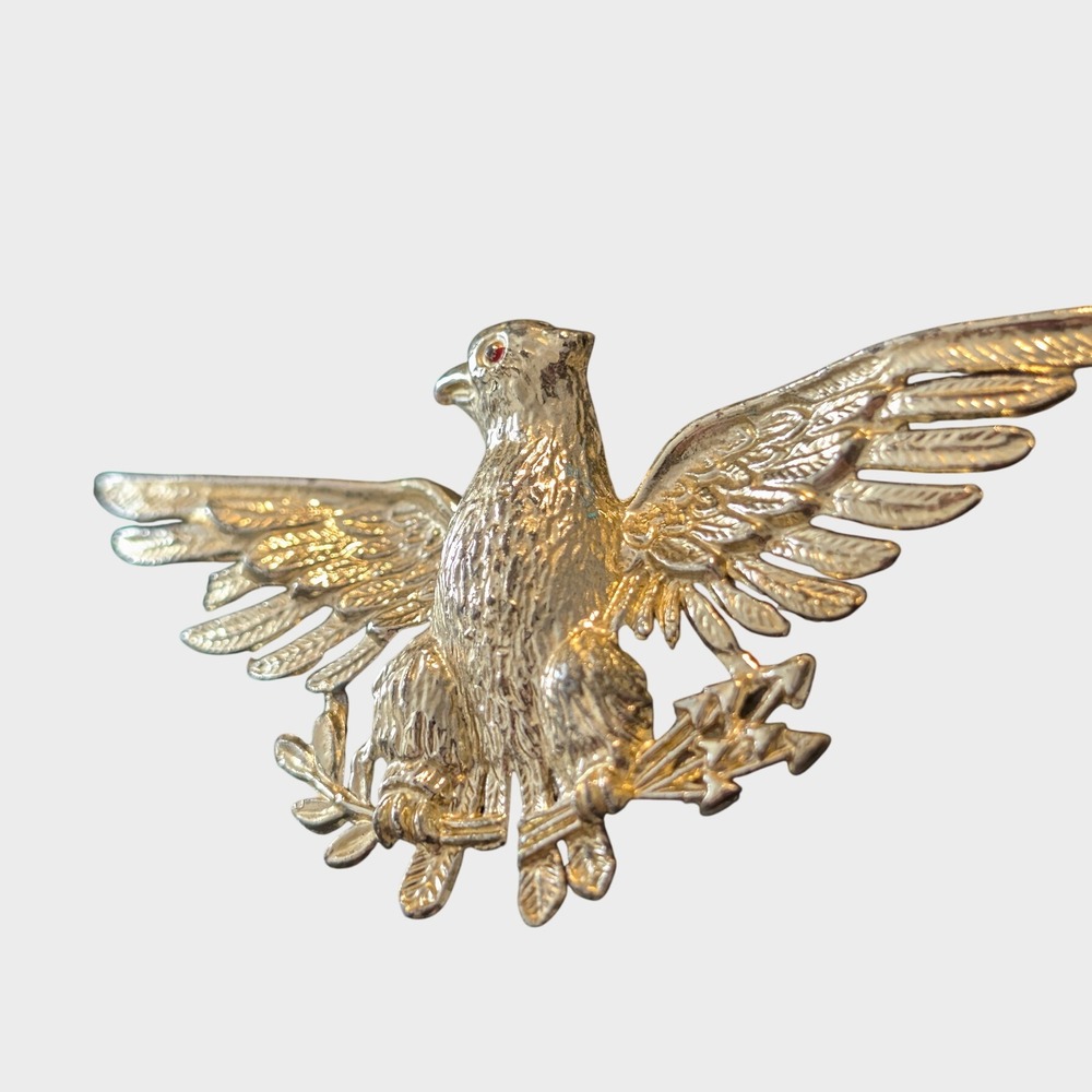 Vintage‎ Unbranded Eagle Brooch Unisex OS Gold Excellent Heraldic Red Eye Pin